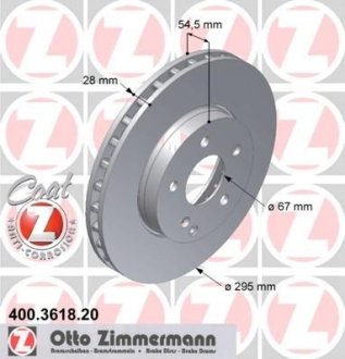 Диск тормозной (передний) MB E-class (W211/S211) 02-09 (295x28) (с покрытием)(вентил.) ZIMMERMANN 400.3618.20