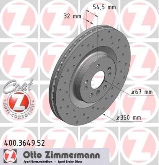 Диск тормозной (передний) MB M-class (W164)/R 05- (350x32) (с покрытием) (с отверстиями) (вент.) ZIMMERMANN 400364952