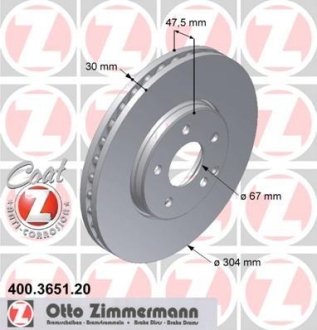 Диск тормозной (передний) MB E-class (W211/S211) 03-09 (304x30) (с покрытием) (вентил.) ZIMMERMANN 400.3651.20