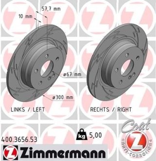 Диск тормозной (задний) MB C-class (W204) 07-14 (300x10) (с покрытием) (с прорезом) (полный) ZIMMERMANN 400.3656.53