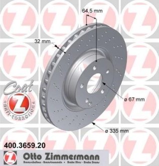 Диск тормозной (передний) MB S-class (W221) 05-13 (335x32) (с покрытием) (с отверстиями) (вентил.) ZIMMERMANN 400365920