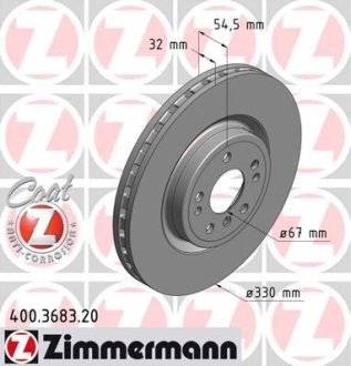 Диск тормозной (передний) MB M-class (W166) 11-15/GLE (W166) 15-19 (330x32) (с покрытием) (вентил.) ZIMMERMANN 400.3683.20