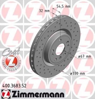 Диск тормозной (передний) MB M-class (W166) 11-15/GLE (W166) 15-19 (330x32) (с покр)(с отверс)(вент) ZIMMERMANN 400.3683.52