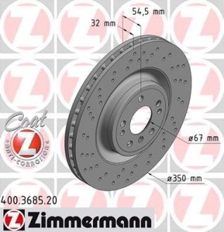 Диск тормозной (передний) MB M-class (W166) 11-15/GLE (W166) 15-19 (350x32) (с отверстиями) (вент.) ZIMMERMANN 400.3685.20