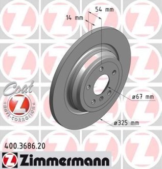 Диск тормозной (задний) MB M-class (W166) 11-15/GLE (W166) 15-19 (325x14) (с покрытием) (полный) ZIMMERMANN 400.3686.20