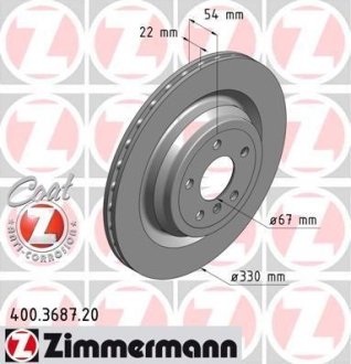 Диск тормозной (задний) MB M-class (W166) 11-15/GLE (W166) 15-19 (330x22) (с покрытем) (вентил.) ZIMMERMANN 400.3687.20