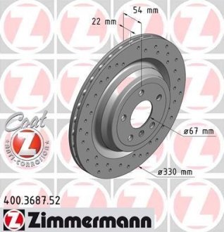 Диск тормозной (задний) MB M-class (W166) 11-15/GLE (W166) 15-19 (330x22) (с покр)(с отверс)(полный) ZIMMERMANN 400.3687.52