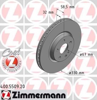 Диск тормозной (передний) MB Vito (W447) 14- (330x32) (с покрытием) (вентилируемый) ZIMMERMANN 400550920