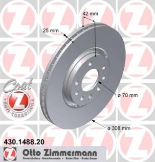 Диск тормозной (передний) Opel Astra G/H/Corsa E/Meriva 00- (308x25) ZIMMERMANN 430148820