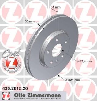 Диск тормозной (передний) Opel Insignia A 08- (321x30) (с покрытием) (вентилируемый) ZIMMERMANN 430.2615.20