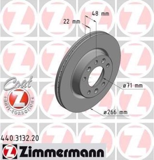 Диск тормозной (передний) Peugeot 308 II/SW II 13-21 (266x22) ZIMMERMANN 440313220