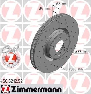 Диск тормозной (передний) Land Rover Range Rover 2.0-5.0D 09- (380x34) (с покрытием) (вентилируемый) ZIMMERMANN 450.5212.52