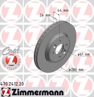 Диск тормозной (передний) Renault Kangoo 01- 4x4 (280x24) (с покрытием) (вентилируемый) ZIMMERMANN 470241220