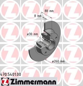 Диск тормозной (задний) Renault Megane 08- (260x8) (+ABS) (с подшипником) ZIMMERMANN 470.5401.00