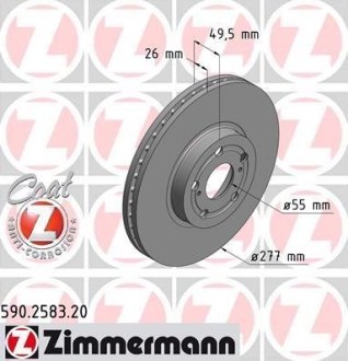 Диск гальмівний (передній) Totota Avensis 03-08 (277x26) (з покри.) ZIMMERMANN 590.2583.20