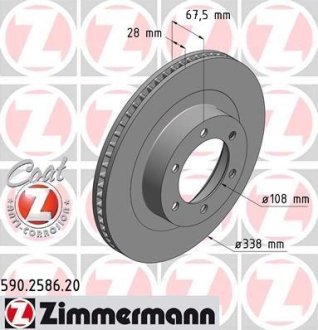 Диск тормозной (передний) Toyota Land Cruiser 3.0-4.0 D 02-10 (338x28) (с покрытием) (вентилируемый) ZIMMERMANN 590258620