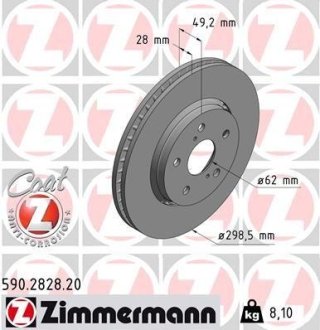 Диск тормозной (передний) Toyota C-HR 16- (298x28) ZIMMERMANN 590282820