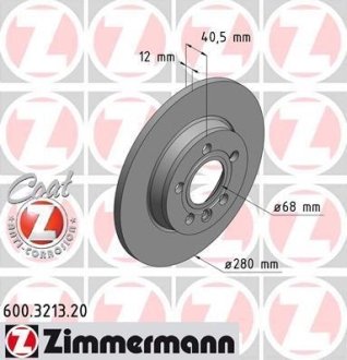 Диск тормозной (задний) VW T4 90-03 (280x12) (с покрытием) (полный) ZIMMERMANN 600.3213.20