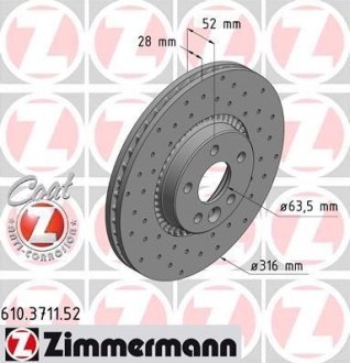 Диск тормозной ZIMMERMANN 610.3711.52