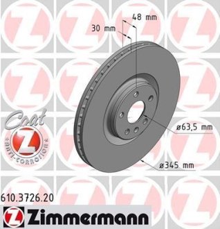 Диск гальмівний (передній) Volvo S60 III/S90 II/V60 II/ XC90 II 16- (345x30) ZIMMERMANN 610372620